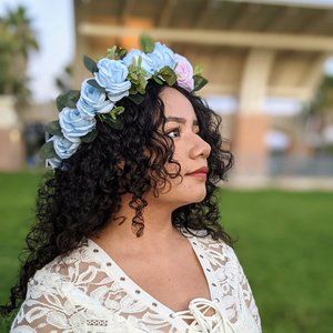 light blue and pink flower crown